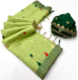 Preferable Green Pure Munga Cotton Silk Saree With Efflorescence Blouse Piece