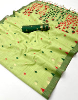 Preferable Green Pure Munga Cotton Silk Saree With Efflorescence Blouse Piece