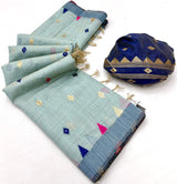 Demanding Sky Pure Munga Cotton Silk Saree With Allure Blouse Piece