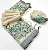 Lissome Beige Pure Munga Cotton Silk Saree With Amazing Blouse Piece