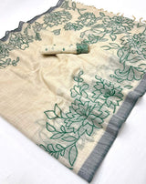 Lissome Beige Pure Munga Cotton Silk Saree With Amazing Blouse Piece