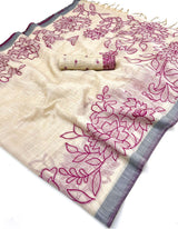 Trendy Beige Pure Munga Cotton Silk Saree With Serendipity Blouse Piece