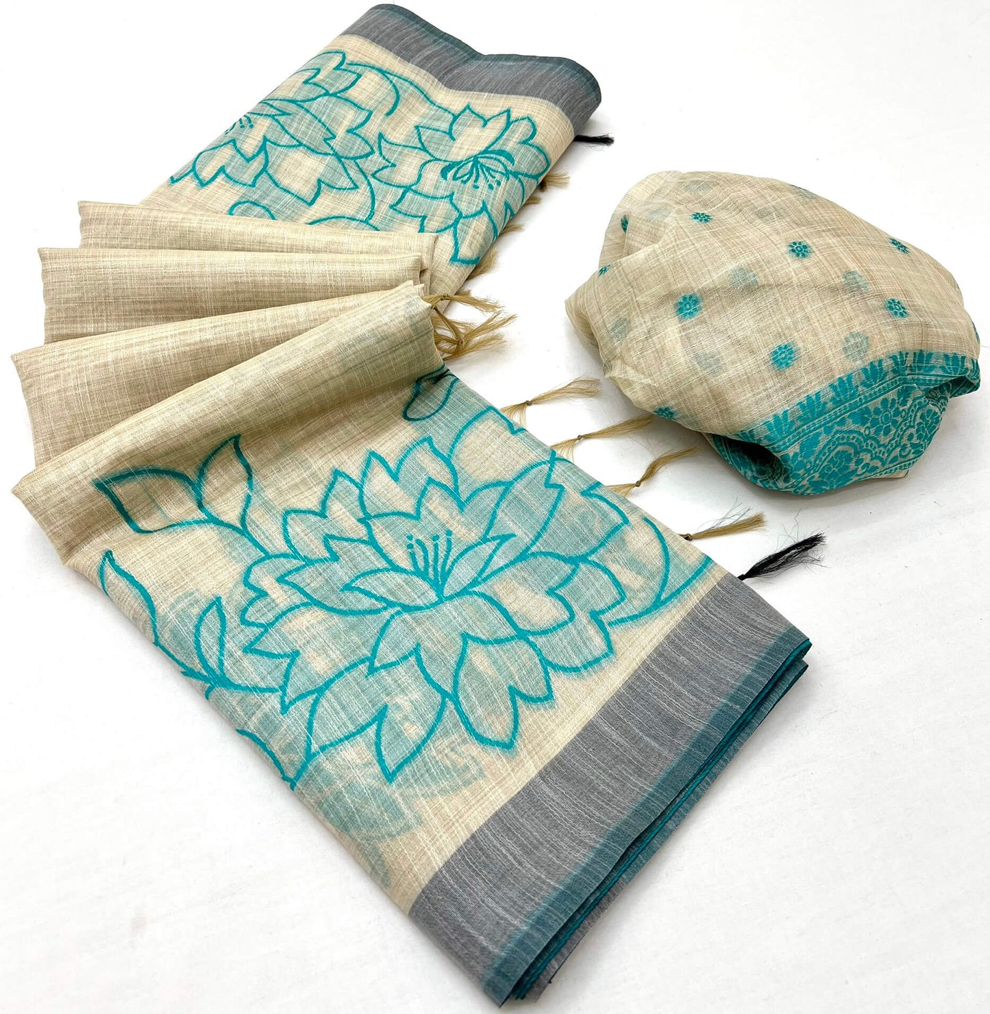 Enigmatic Beige Pure Munga Cotton Silk Saree With Eclat Blouse Piece