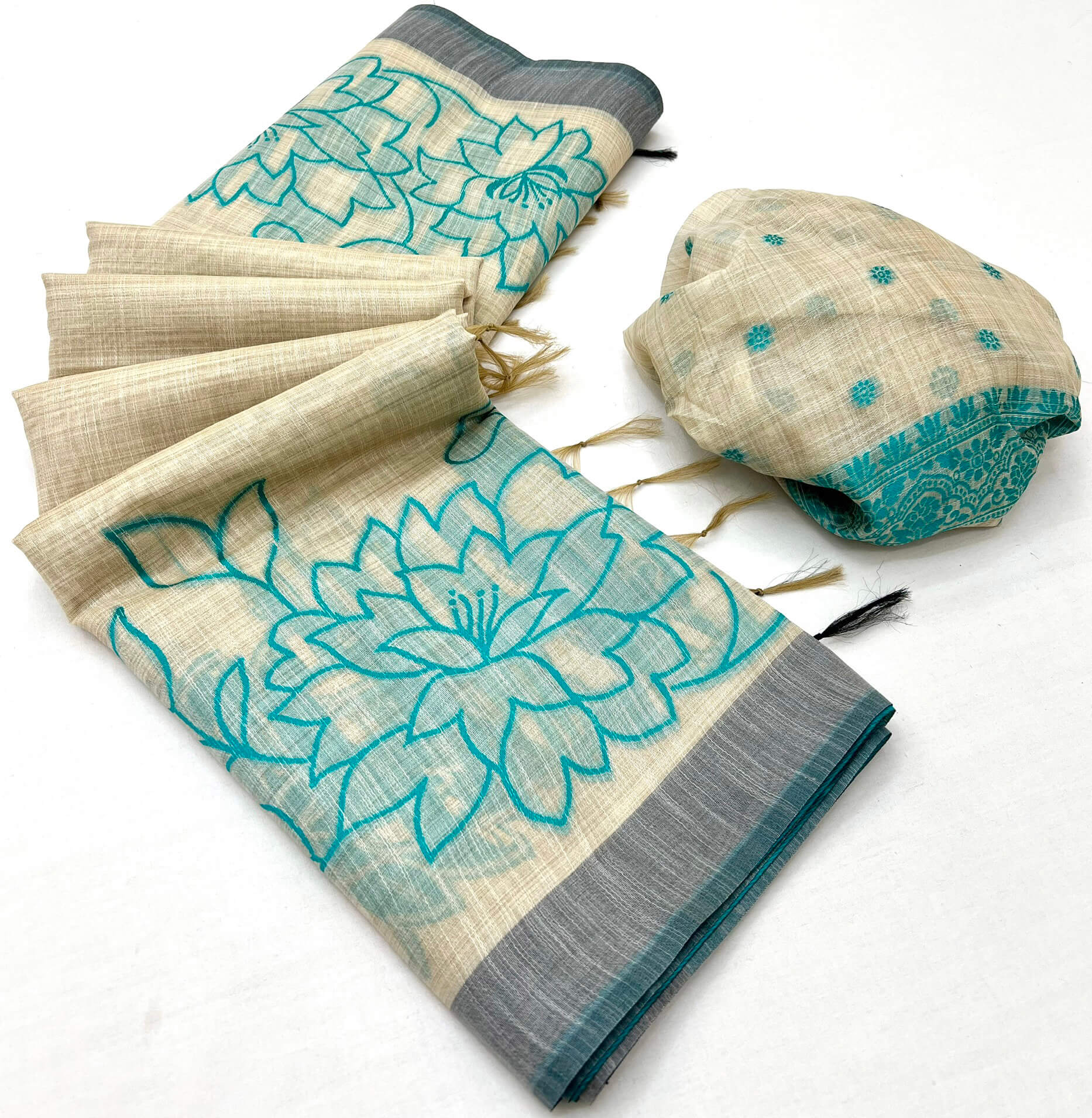 Enigmatic Beige Pure Munga Cotton Silk Saree With Eclat Blouse Piece
