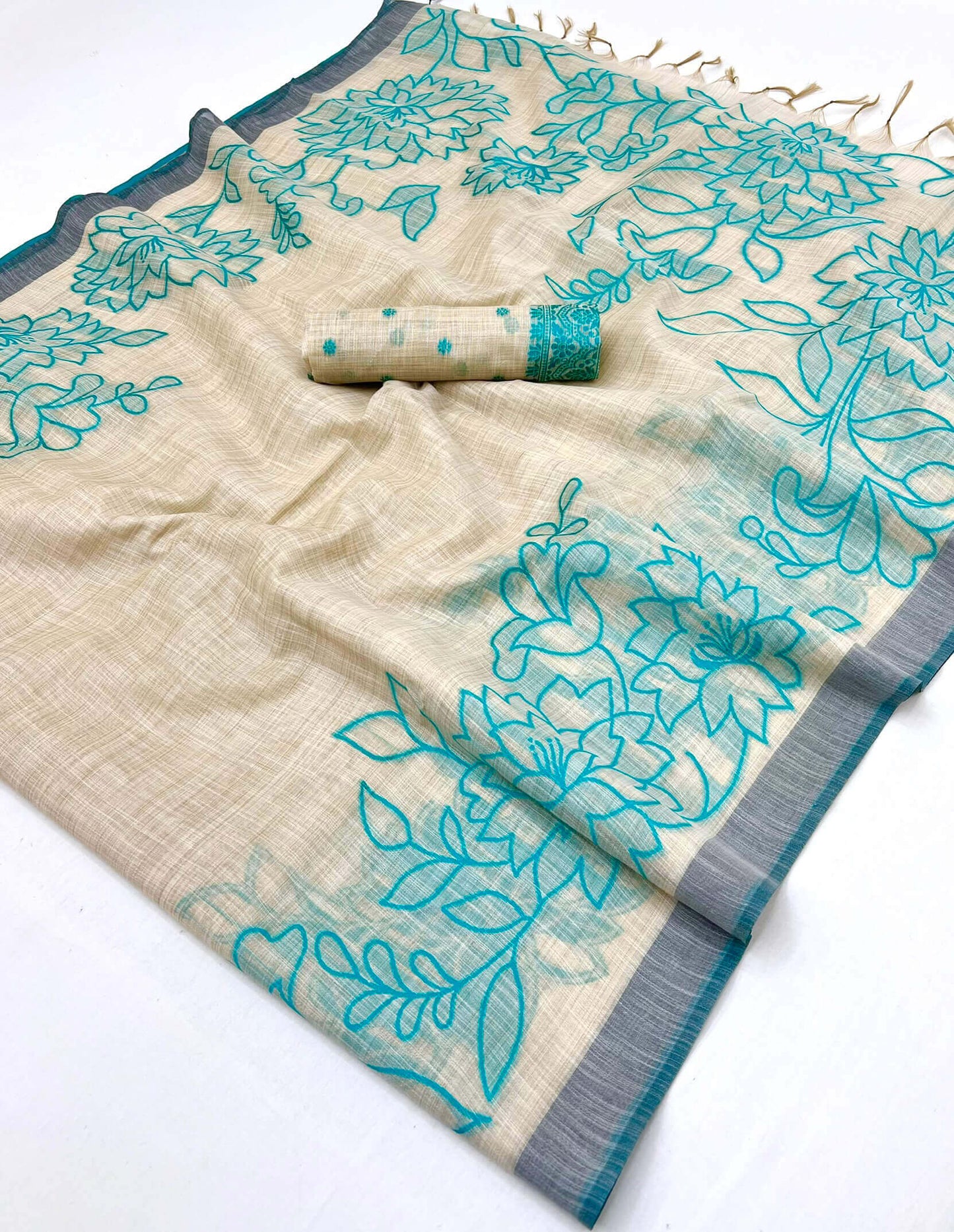 Enigmatic Beige Pure Munga Cotton Silk Saree With Eclat Blouse Piece