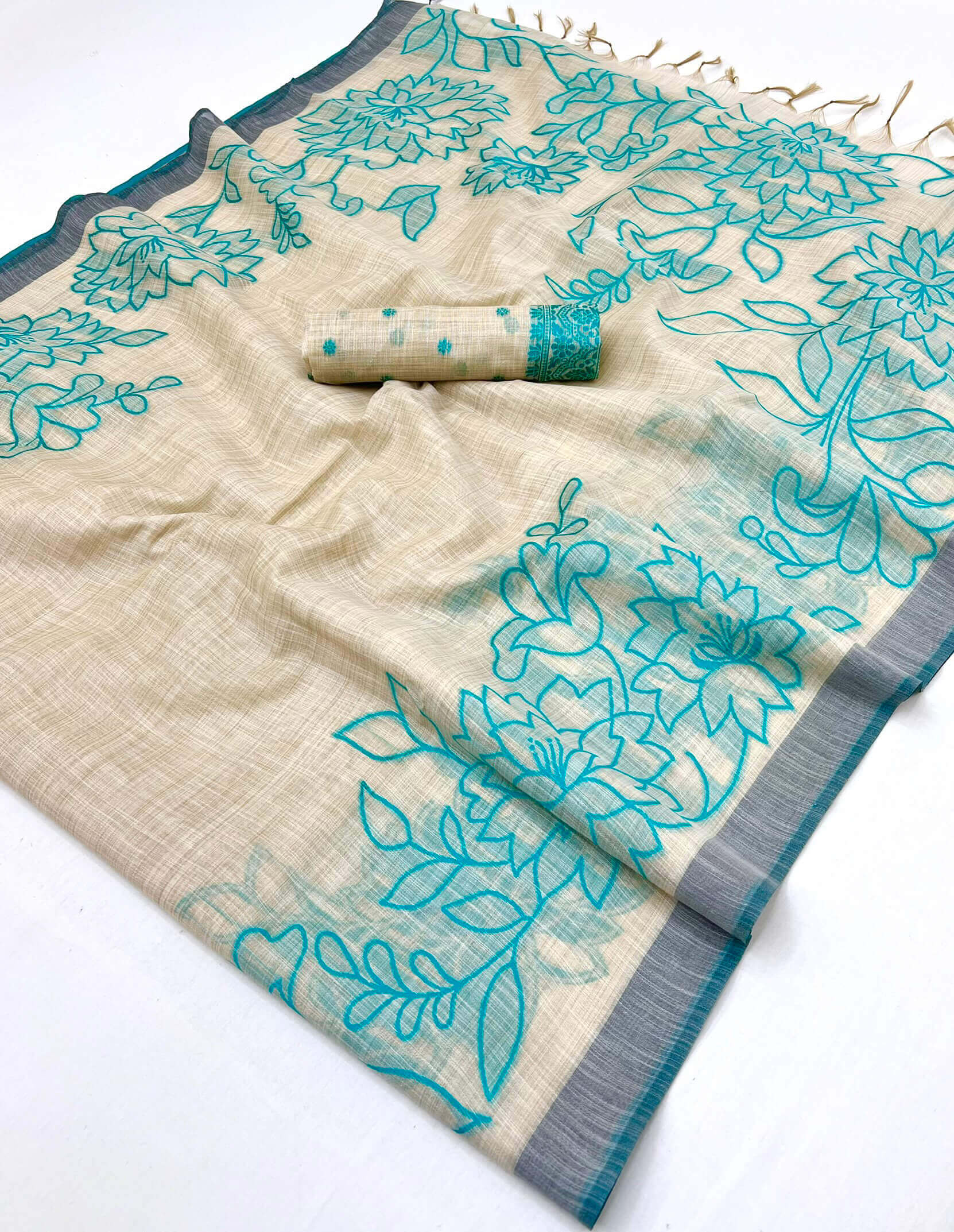 Enigmatic Beige Pure Munga Cotton Silk Saree With Eclat Blouse Piece