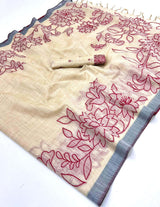Desuetude Beige Pure Munga Cotton Silk Saree With Ravishing Blouse Piece