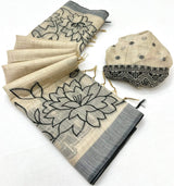 Desiring Beige Pure Munga Cotton Silk Saree With Stunning Blouse Piece