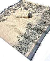 Desiring Beige Pure Munga Cotton Silk Saree With Stunning Blouse Piece