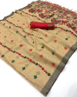 Winsome Beige Pure Munga Cotton Silk Saree With Vivacious Blouse Piece