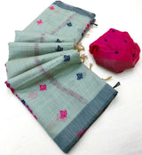 Preferable Sea Green Pure Munga Cotton Silk Saree With Precious Blouse Piece