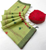 Snappy Pista Pure Munga Cotton Silk Saree With Propinquity Blouse Piece