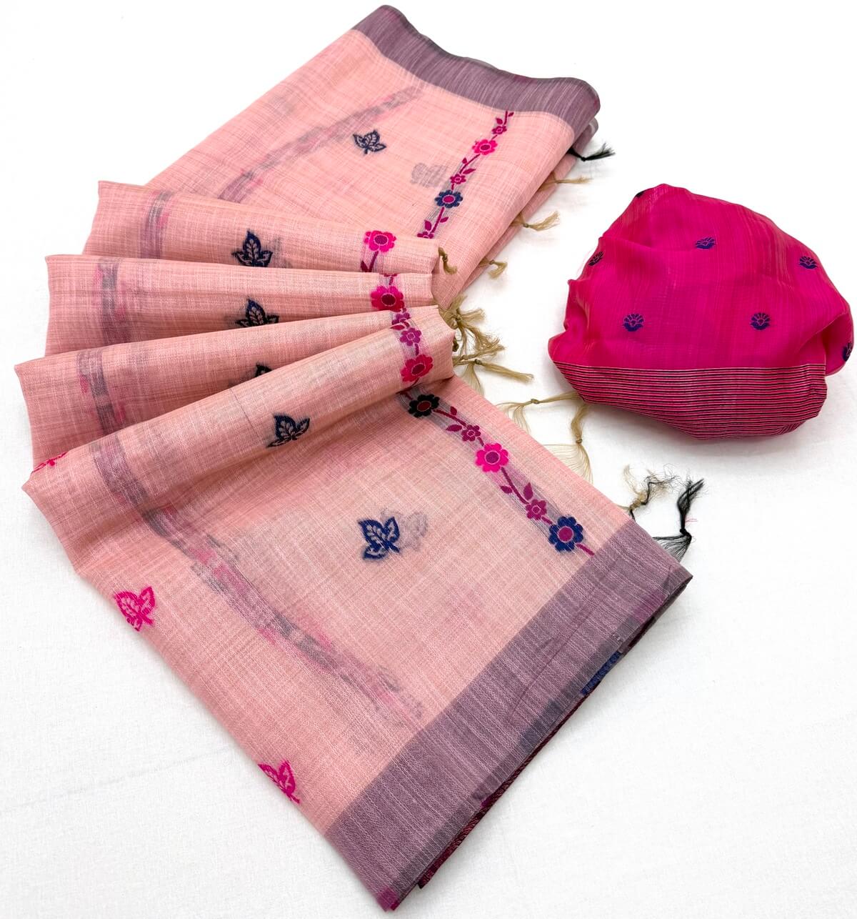 Phenomenal Pink Pure Munga Cotton Silk Saree With Symmetrical Blouse Piece