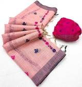 Phenomenal Pink Pure Munga Cotton Silk Saree With Symmetrical Blouse Piece