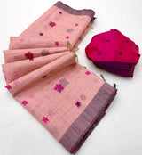 Moiety Pink Pure Munga Cotton Silk Saree With Demure Blouse Piece
