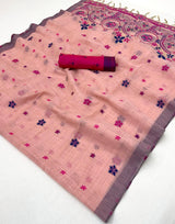 Moiety Pink Pure Munga Cotton Silk Saree With Demure Blouse Piece