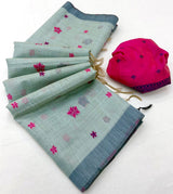 Staring Sea Green Pure Munga Cotton Silk Saree With Lovely Blouse Piece