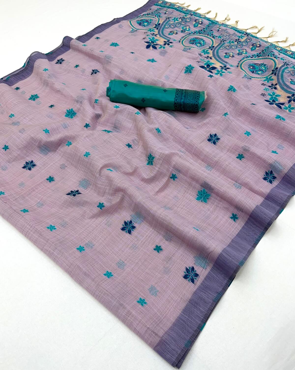 Lustrous Lavender Pure Munga Cotton Silk Saree With Beguiling Blouse Piece