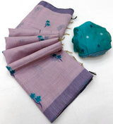 Assemblage Lavender Pure Munga Cotton Silk Saree With Unique Blouse Piece