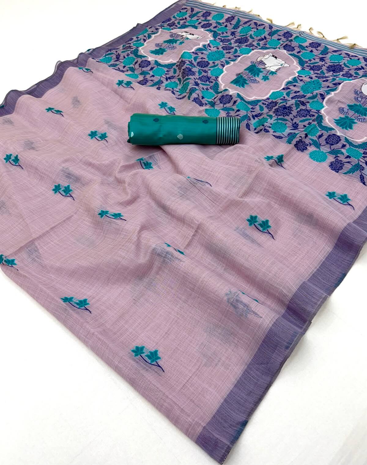 Assemblage Lavender Pure Munga Cotton Silk Saree With Unique Blouse Piece