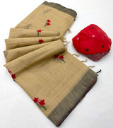 Pretty Beige Pure Munga Cotton Silk Saree With Whimsical Blouse Piece