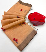 Dulcet Peach Pure Munga Cotton Silk Saree With Splendorous Blouse Piece
