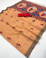 Dulcet Peach Pure Munga Cotton Silk Saree With Splendorous Blouse Piece
