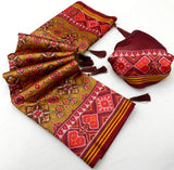 Imbrication Mustard Printed Patola Handloom Silk Saree With Glorious Blouse Piece