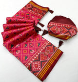 Bewitching Dark Pink Printed Patola Handloom Silk Saree With Deserving Blouse Piece