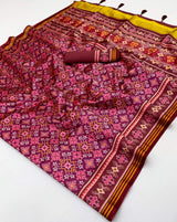 Evocative Purple Printed Patola Handloom Silk Saree With Enchanting Blouse Piece
