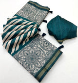 Lagniappe Rama Printed Cotton Silk Saree With Resplendent Blouse Piece