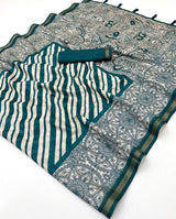 Lagniappe Rama Printed Cotton Silk Saree With Resplendent Blouse Piece