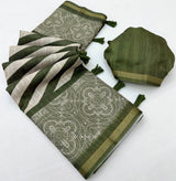 Breathtaking Green Printed Cotton Silk Saree With Adorning Blouse Piece