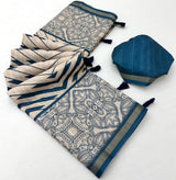 Lassitude Blue Printed Cotton Silk Saree With Radiant Blouse Piece