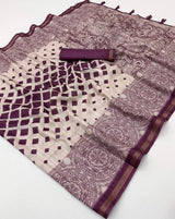 Classic Wine Printed Cotton Silk Saree With Arresting Blouse Piece
