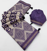 Beautiful Purple Printed Cotton Silk Saree With Ethereal Blouse Piece
