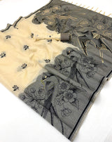 Panoply Beige Pure Munga Cotton Silk Saree With Verdant Blouse Piece