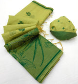 Fancifull Green Pure Munga Cotton Silk Saree With Vibrant Blouse Piece