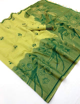 Fancifull Green Pure Munga Cotton Silk Saree With Vibrant Blouse Piece