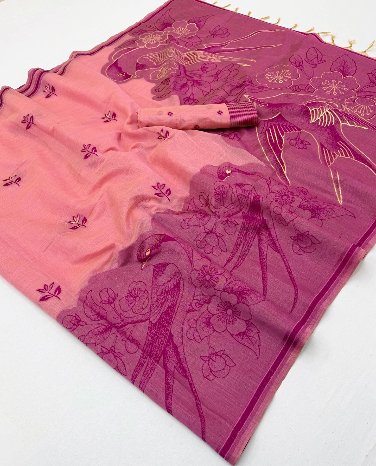 Assemblage Pink Pure Munga Cotton Silk Saree With Charismatic Blouse Piece