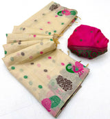 Fantabulous Beige Pure Munga Cotton Silk Saree With Imaginative Blouse Piece
