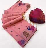 Sumptuous Pink Pure Munga Cotton Silk Saree With Scintillating Blouse Piece