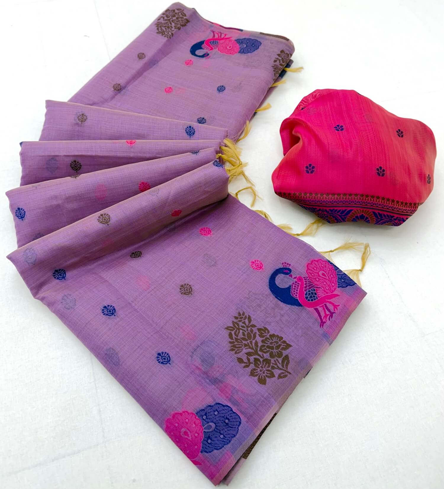Evanescent Lavender Pure Munga Cotton Silk Saree With Zephyr Blouse Piece