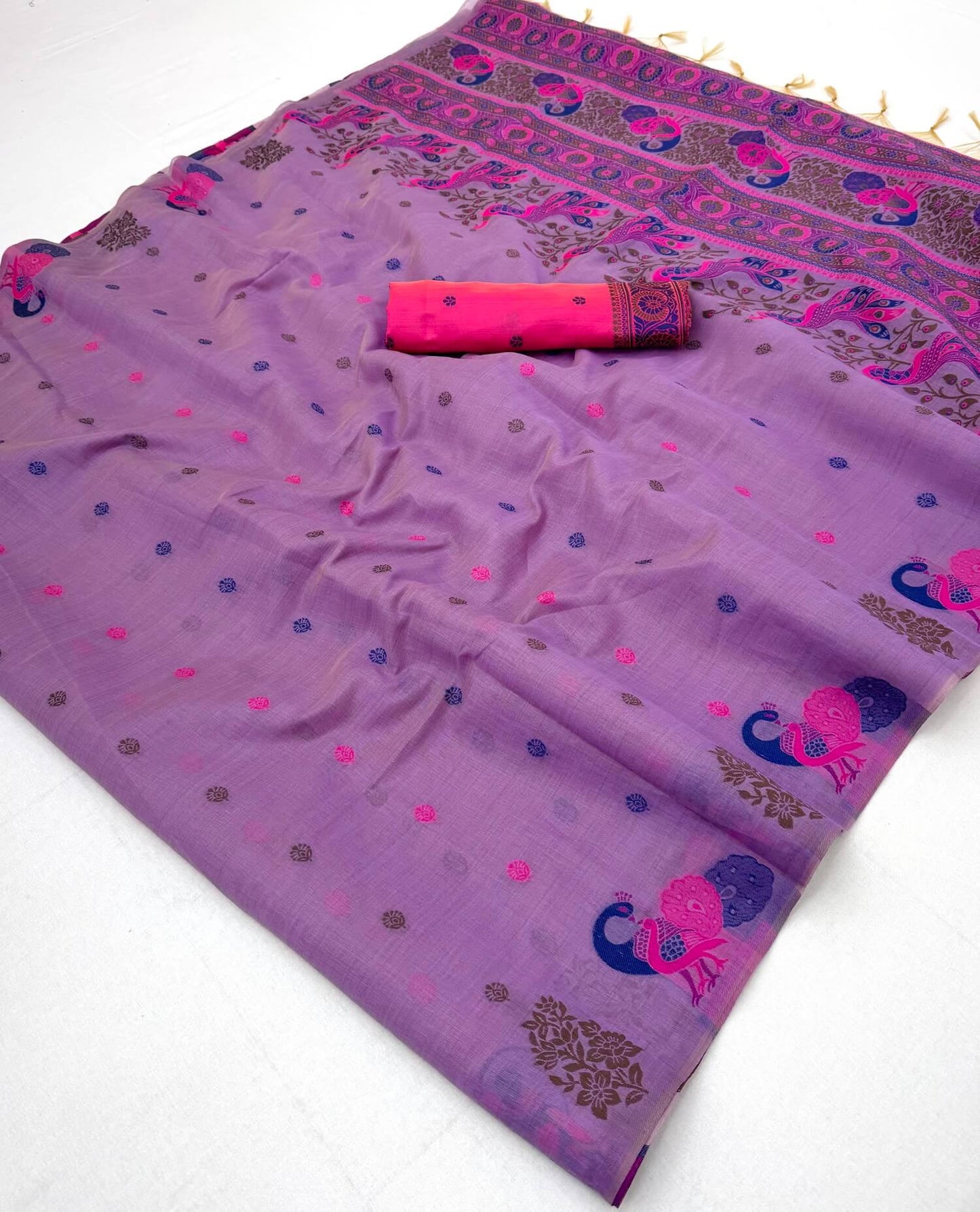 Evanescent Lavender Pure Munga Cotton Silk Saree With Zephyr Blouse Piece