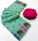 Fragrant Sea Green Pure Munga Cotton Silk Saree With Pleasurable Blouse Piece