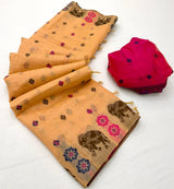 Nemesis Peach Pure Munga Cotton Silk Saree With Mesmeric Blouse Piece