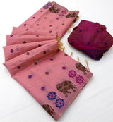 Devastating Pink Pure Munga Cotton Silk Saree With Angelic Blouse Piece