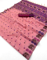 Devastating Pink Pure Munga Cotton Silk Saree With Angelic Blouse Piece
