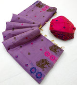 Quintessential Lavender Pure Munga Cotton Silk Saree With Chatoyant Blouse Piece