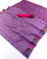 Quintessential Lavender Pure Munga Cotton Silk Saree With Chatoyant Blouse Piece